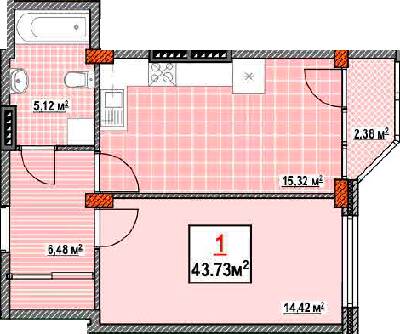1-кімнатна 43.73 м² в КБ Консул від 37 500 грн/м², Одеса