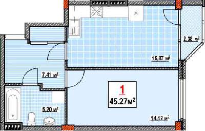 1-кімнатна 45.27 м² в КБ Консул від 37 500 грн/м², Одеса