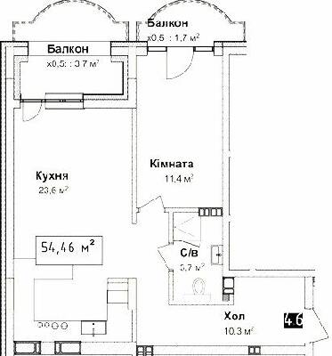 1-комнатная 54.46 м² в КД Воронцовский от застройщика, Одесса