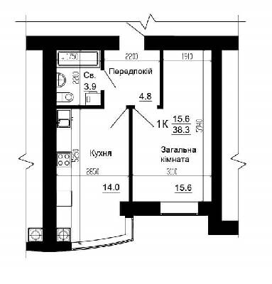 1-комнатная 38.3 м² в ЖК Bavaria City от 17 600 грн/м², с. Крюковщина