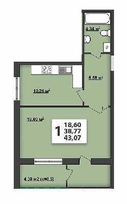 1-комнатная 43.07 м² в ЖК М'ята Авеню от 14 200 грн/м², г. Винники