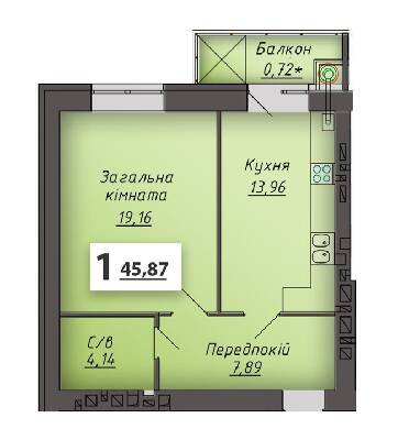 1-комнатная 45.87 м² в ЖК М'ята Авеню от 14 200 грн/м², г. Винники