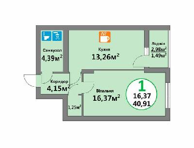1-комнатная 40.91 м² в ЖК Еко-дім на Тракті 2 от 13 500 грн/м², с. Лисиничи