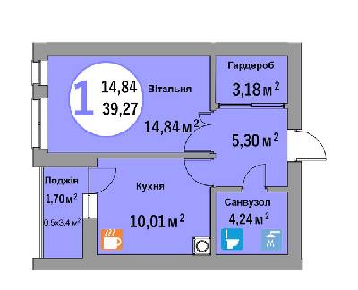 1-комнатная 39.27 м² в ЖК Эко-дом на Батуринской от застройщика, Львов
