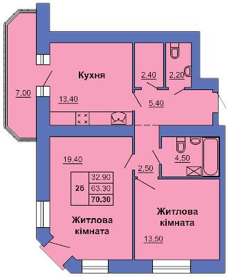 2-комнатная 70.3 м² в ЖК на ул. Сапиго, 2 от 27 000 грн/м², Полтава