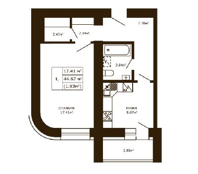 1-комнатная 44.67 м² в ЖК Чайка от 17 300 грн/м², с. Чайки