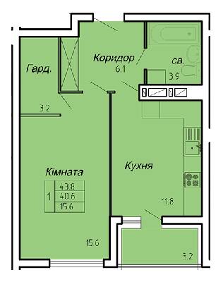 1-комнатная 43.8 м² в ЖК Atlanta Tower от 16 450 грн/м², Тернополь