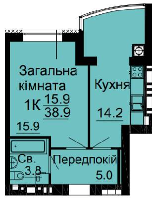 1-комнатная 38.9 м² в ЖК Bavaria City от 22 000 грн/м², с. Крюковщина