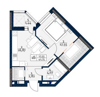 1-комнатная 42.75 м² в ЖК POLARIS Home&Plaza от 42 032 грн/м², Киев