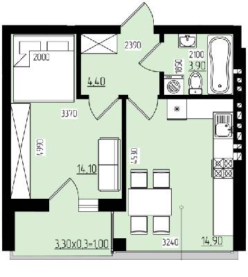1-комнатная 38.3 м² в КД White and Wood от 20 700 грн/м², Черновцы