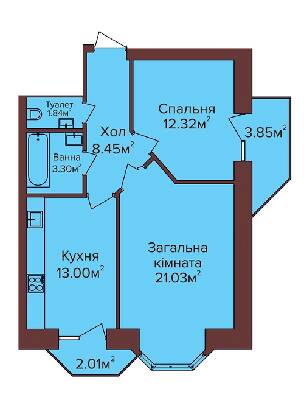 2-комнатная 62 м² в ЖК по бул. Незалежності от 11 250 грн/м², г. Калуш