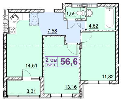 2-комнатная 56.6 м² в ЖК Идея от 21 500 грн/м², с. Гнедин