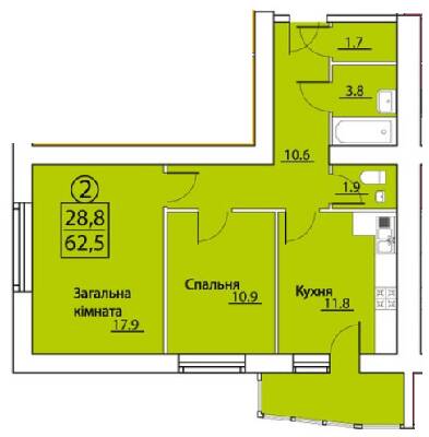 2-комнатная 62.5 м² в ЖК на просп. Грушевского, 50 от 12 000 грн/м², г. Каменец-Подольский