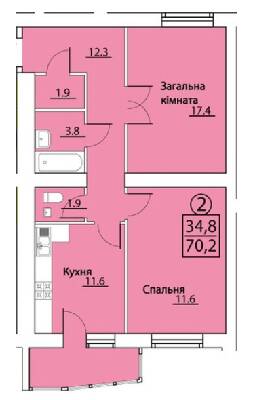 2-комнатная 70.2 м² в ЖК на просп. Грушевского, 50 от застройщика, г. Каменец-Подольский