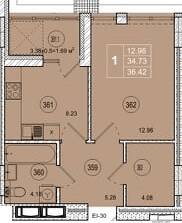 1-комнатная 36.42 м² в ЖК Смарт Сити от 20 500 грн/м², Житомир