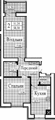 2-кімнатна 58.3 м² в ЖК Крила від 15 500 грн/м², Луцьк