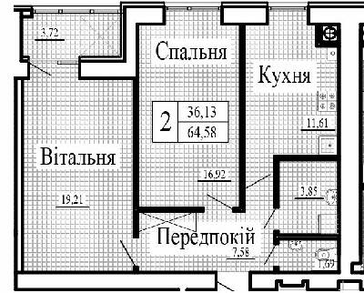 2-кімнатна 64.58 м² в ЖК Крила від 15 500 грн/м², Луцьк