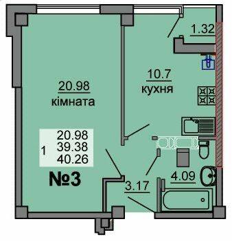 1-кімнатна 40.26 м² в ЖК River House від 17 500 грн/м², Луцьк