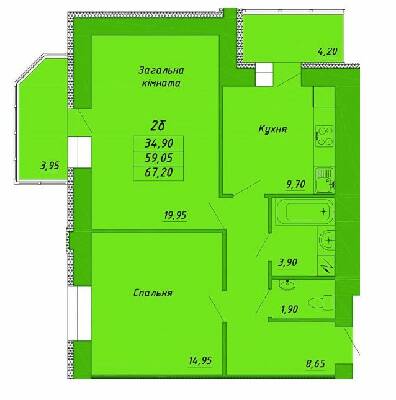 2-комнатная 67.2 м² в ЖК на ул. Пушкаревская, 22Д от 19 400 грн/м², Полтава