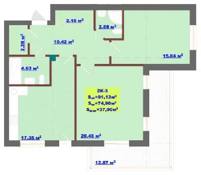 2-комнатная 91.13 м² в ЖК Dream House от 28 400 грн/м², Херсон