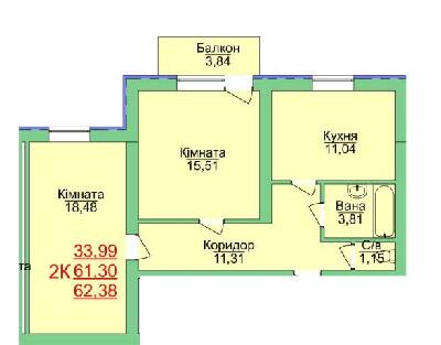 2-комнатная 62.38 м² в ЖК Зеленый оазис от 15 000 грн/м², Херсон