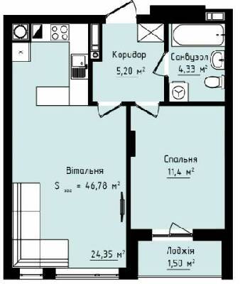 1-комнатная 46.78 м² в ЖК Globus Premium от 67 750 грн/м², Львов