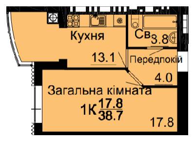 1-комнатная 38.7 м² в ЖК Bavaria City от 22 000 грн/м², с. Крюковщина