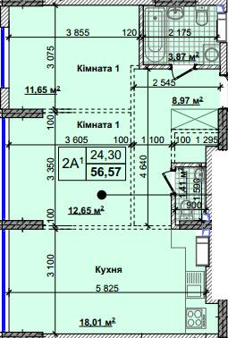 2-кімнатна 56.57 м² в ЖК Нові Теремки від 18 000 грн/м², с. Новосілки