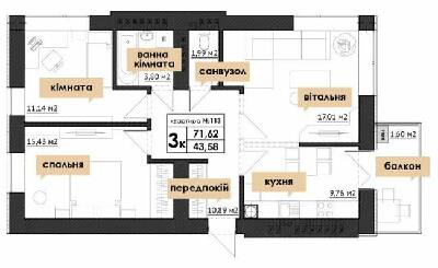 3-комнатная 71.62 м² в ЖК Park Residence от 24 600 грн/м², с. Софиевская Борщаговка