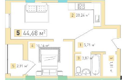 1-кімнатна 44.68 м² в ЖК Срібний Дім Бізнес від 20 950 грн/м², м. Трускавець