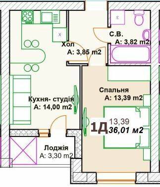 1-кімнатна 36.01 м² в ЖК Преміальний від 26 000 грн/м², м. Ірпінь