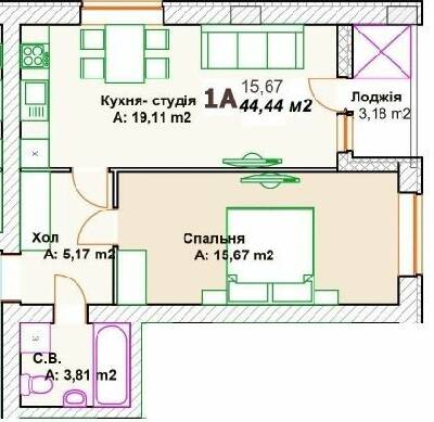 1-кімнатна 44.44 м² в ЖК Преміальний від 26 000 грн/м², м. Ірпінь