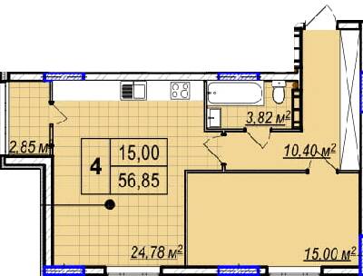 1-кімнатна 56.85 м² в ЖК Park Plaza від 29 900 грн/м², смт Чабани