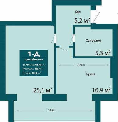 1-комнатная 46.6 м² в ЖК Ибис от 18 000 грн/м², г. Ирпень
