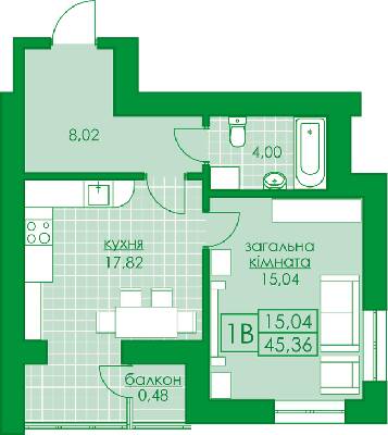 1-комнатная 45.36 м² в ЖК Киевский от 21 000 грн/м², г. Буча
