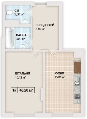 1-комнатная 46.28 м² в ЖК Sonata от 16 300 грн/м², Ивано-Франковск