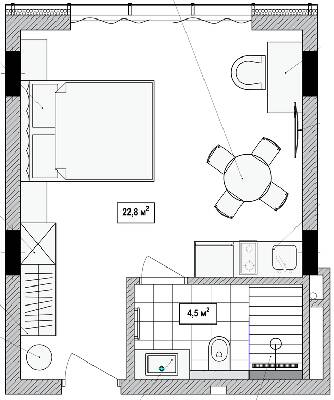 1-комнатная 27.4 м² в Апарт-комплекс Le Méandre от 56 050 грн/м², с. Поляница