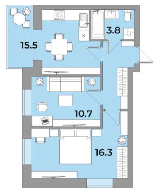 2-комнатная 52.6 м² в ЖК Яровиця Life от 12 750 грн/м², г. Калуш
