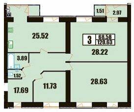 3-комнатная 120.63 м² в ЖК Винницкий от 11 700 грн/м², Хмельницкий