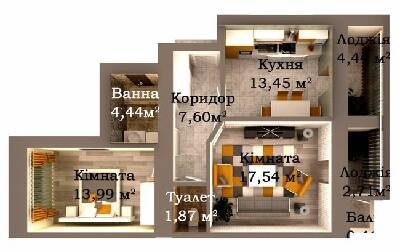 2-комнатная 66.5 м² в ЖК Caramel Residence от 20 500 грн/м², Луцк