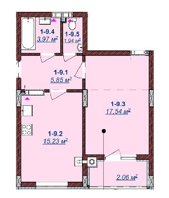 1-комнатная 46.6 м² в ЖК Счастливый от 14 400 грн/м², Ужгород