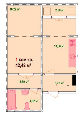 1-комнатная 42.42 м² в ЖК Казак Сити от застройщика, Запорожье