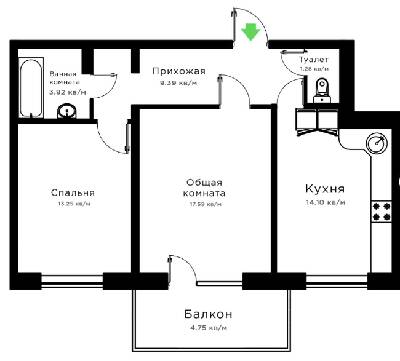 2-комнатная 64.18 м² в ЖК Радужный от 17 000 грн/м², Херсон