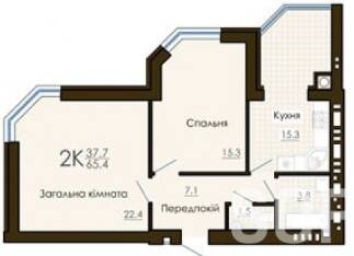 2-комнатная 65.4 м² в ЖК София Резиденс от 35 000 грн/м², с. Софиевская Борщаговка