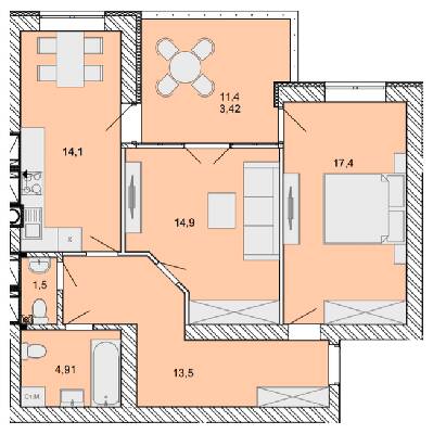 2-кімнатна 69.73 м² в ЖК Найкращий квартал від 27 400 грн/м², м. Ірпінь