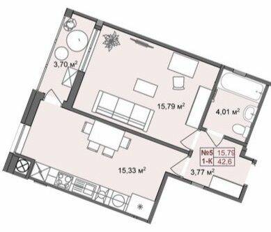 1-комнатная 42.6 м² в ЖК RedWood от 24 900 грн/м², пгт Брюховичи