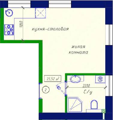 1-комнатная 25.52 м² в ЖК Craft House от 20 700 грн/м², Одесса