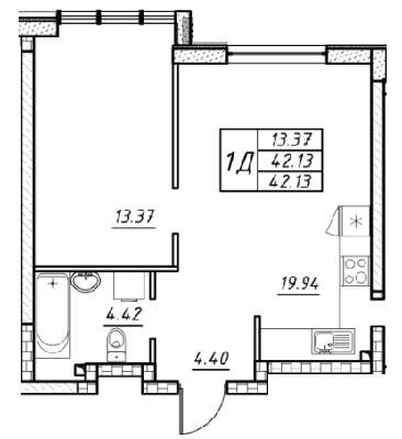 1-комнатная 42.13 м² в ЖК Manhattan от 28 200 грн/м², Одесса