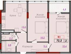 2-комнатная 72.2 м² в ЖК Монблан от 27 650 грн/м², Одесса