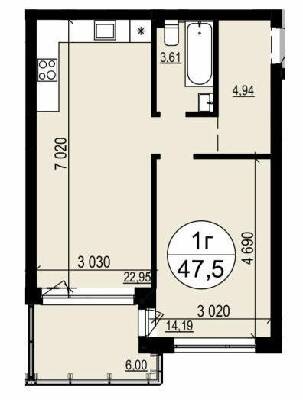 1-комнатная 47.5 м² в ЖК Гринвуд 2 от 19 250 грн/м², пгт Брюховичи